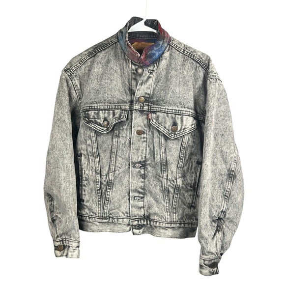 Vintage Levi's Acid Wash Denim Jacket L USA Made 80s 90s Trucker Blanket Lined - Picture 1 of 10